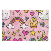ユニコーンおもしろいパターンピンク魔法ウマかわいい 枕カバー (裏面-左)