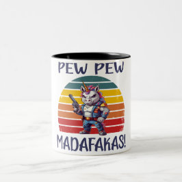 ユニコーンおもしろいピューPEW MADAFAKAS ツートーンマグカップ
