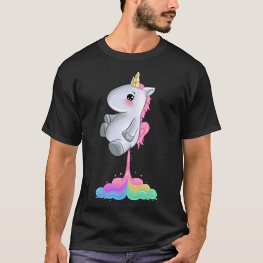 ユニコーンおもしろいファリングレインボーカラーズファートギフトアニ Tシャツ (正面)