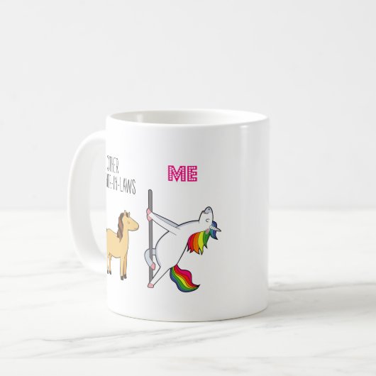 ユニコーンおもしろいマザー・イン・ロー結婚式の引き出物 コーヒーマグカップ (正面左)