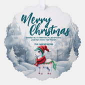 ユニコーンおもしろいメリークリスマスツリー雪の休日 オーナメントカード (正面)