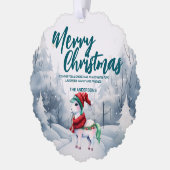ユニコーンおもしろいメリークリスマスツリー雪の休日 オーナメントカード (左)