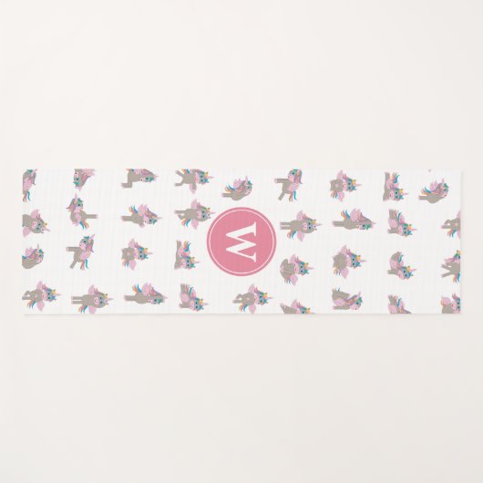 ユニコーンおもしろいヨガがピンクのモノグラムをポーズ ヨガマット (正面(横))