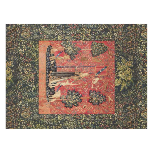 ユニコーンおよびゴシック様式ファンタジーの花の花のモチーフ テーブルクロス (正面(横))