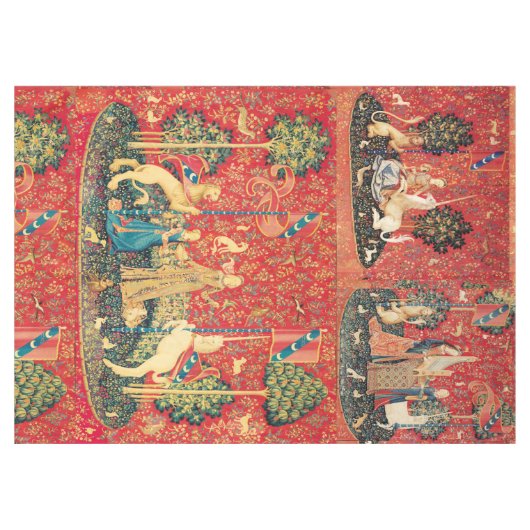 ユニコーンおよびゴシック様式ファンタジーの花の花のモチーフ テーブルクロス (正面(横))