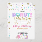 ユニコーンおよびドーナツのパーティの招待状 招待状 (正面/裏面)
