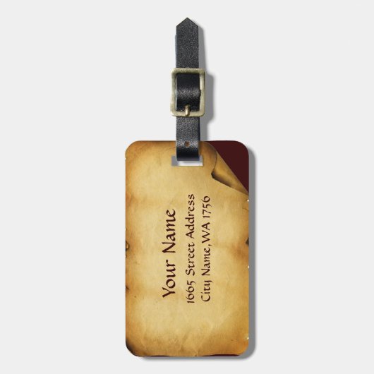 ユニコーンおよびファンタジーフローラパーチメントモノグラム ラゲッジタグ (正面縦)