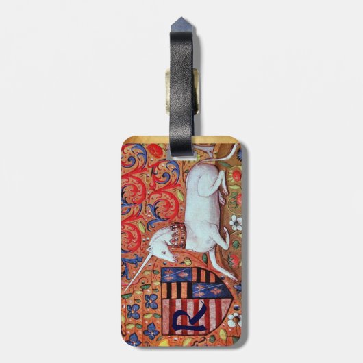 ユニコーンおよびファンタジーフローラパーチメントモノグラム ラゲッジタグ (裏面縦)