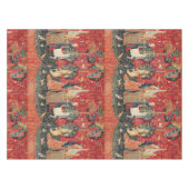 ユニコーンおよび女性PLAYING ORGAN、動物の赤い緑 テーブルクロス (正面(横))