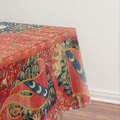 ユニコーンおよび女性PLAYING ORGAN、動物の赤い緑 テーブルクロス (インサイチュ)
