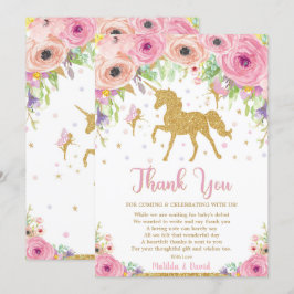 ユニコーンおよび妖精のベビーシャワーのサンキューカードのノート 招待状