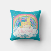 ユニコーンおよび虹のパーソナライズな女の子の枕ギフト クッション (正面)