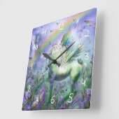 ユニコーンおよび蝶 スクエア壁時計 (傾斜)