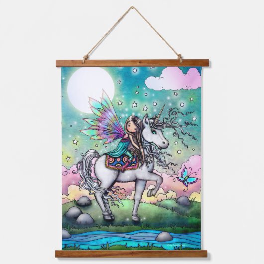 ユニコーンお洒落とフェアリーのスウィートイラストレーション 吊り下げ型タペストリー (正面)
