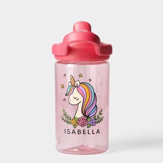 ユニコーンお洒落のガーリー名パーソナライズされた前 ウォーターボトル (背面)