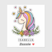 ユニコーンお洒落のガーリー名パーソナライズされた前 シール (シート)