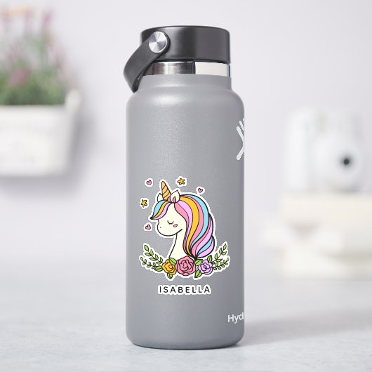 ユニコーンお洒落のガーリー名パーソナライズされた前 シール (HydroFlask)