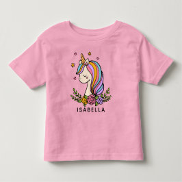 ユニコーンお洒落のガーリー名パーソナライズされた前 トドラーTシャツ