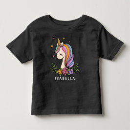 ユニコーンお洒落のガーリー名パーソナライズされた前 トドラーTシャツ