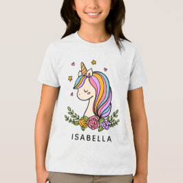 ユニコーンお洒落のガーリー名パーソナライズされた前 トライブレンドTシャツ