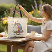 ユニコーンお洒落のガーリー名パーソナライズされた前 トートバッグ