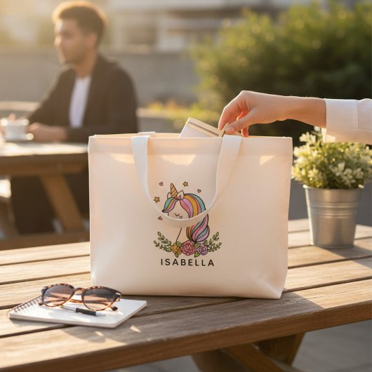 ユニコーンお洒落のガーリー名パーソナライズされた前 ミニトートバッグ