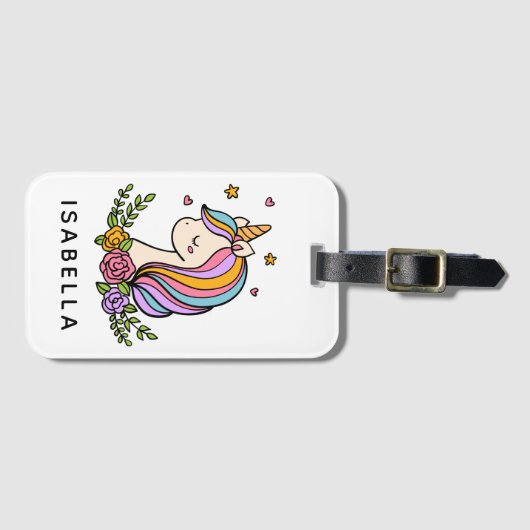 ユニコーンお洒落のガーリー名パーソナライズされた前 ラゲッジタグ (正面横)