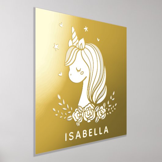 ユニコーンお洒落のガーリー名パーソナライズされた前 箔ポスター (レイダウン)