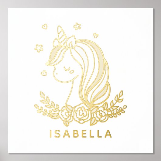 ユニコーンお洒落のガーリー名パーソナライズされた前 箔ポスター (正面)