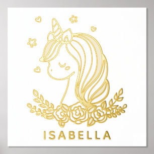 ユニコーンお洒落のガーリー名パーソナライズされた前 箔ポスター