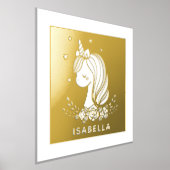 ユニコーンお洒落のガーリー名パーソナライズされた前 箔ポスター (レイダウン)