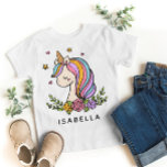 ユニコーンお洒落のガーリー名パーソナライズされた前 Tシャツ<br><div class="desc">ユニコーンお洒落可愛いピンクのフローラ名パーソナライズされた女の子のTシャツは、星やハート、花が付いたかわいいユニコーンを特徴としている。女の子のための完璧な贈り物の誕生日、クリスマス、休暇などのために。©Evco Studio www.zazzle.com/store/evcostudioによる設計</div>