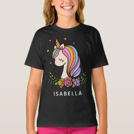 ユニコーンお洒落のガーリー名パーソナライズされた前 Tシャツ