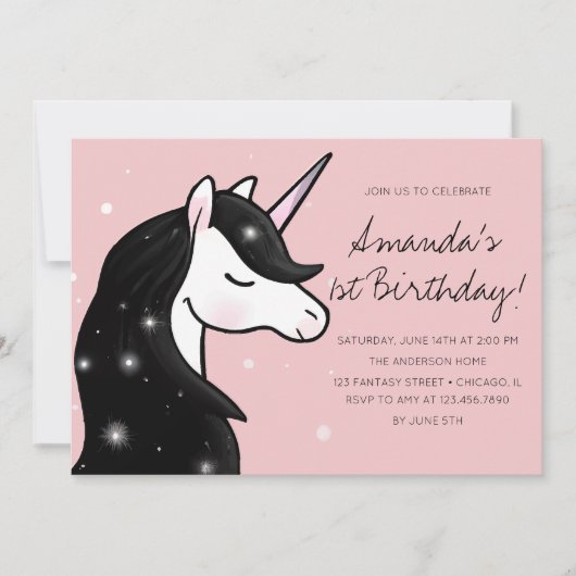 ユニコーンお洒落ガールバースデーパーティー 招待状 (正面)