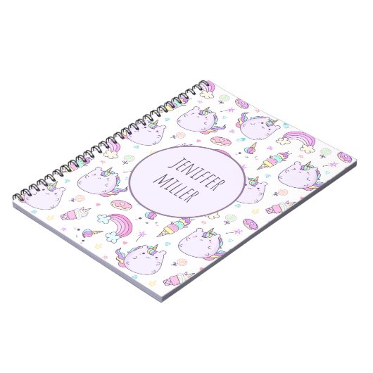 ユニコーンお洒落キッズガールパーソナライズされたズ名 ノートブック (左側)
