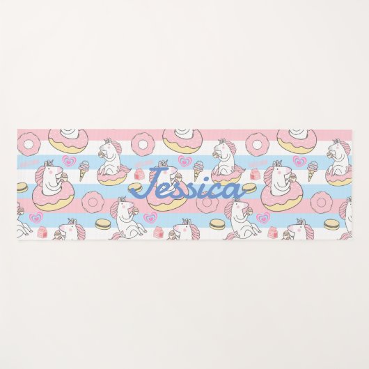 ユニコーンお洒落ドーナツビーチパーティーキッズ ヨガマット (正面(横))