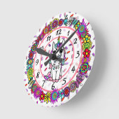 ユニコーンお洒落フォークアートガールズ ラウンド壁時計 (傾斜)