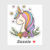 ユニコーンお洒落可愛ガーリーいピンクフローラ シール (シート)
