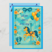 ユニコーンお洒落回転木馬ベビーシャワー 招待状 (正面/裏面)