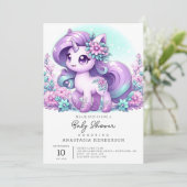 ユニコーンお洒落威厳のあるベビーシャワー 招待状 (スタンド正面)