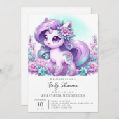 ユニコーンお洒落威厳のあるベビーシャワー 招待状 (正面/裏面)