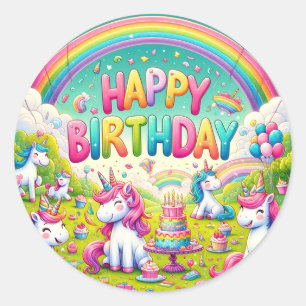 ユニコーンお洒落誕生日シール ラウンドシール