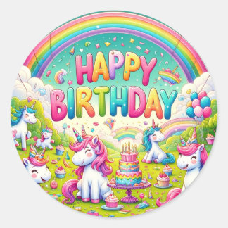 ユニコーンお洒落誕生日シール ラウンドシール