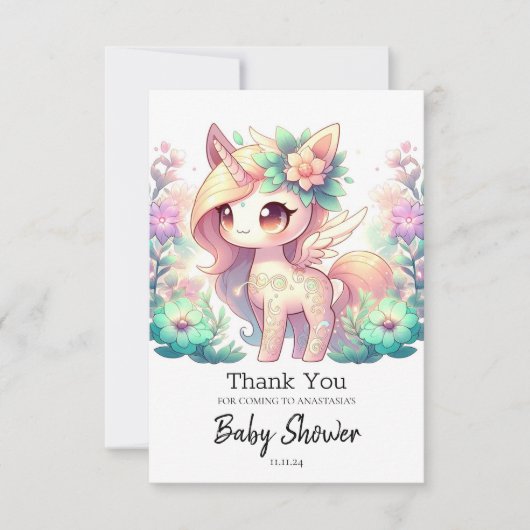 ユニコーンお洒落赤ちゃんシャワー サンキューカード (正面)