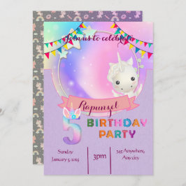 ユニコーンお洒落- 5th Birthday Party Invitation 招待状