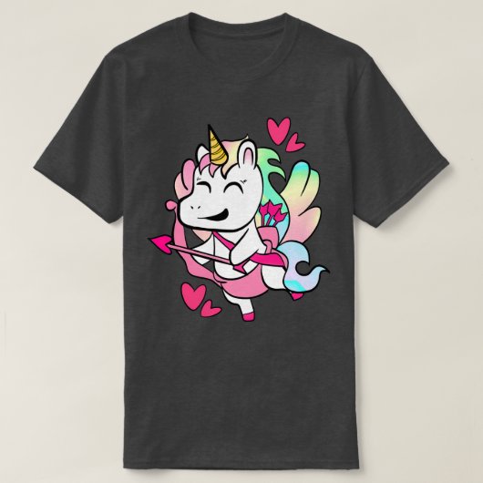 ユニコーンかわいいバレンタイン Tシャツ (デザイン正面)