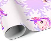 ユニコーンかわいい女お洒落の子ピンクの雪 ラッピングペーパー (ロールコーナー)