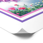 ユニコーンかわいい女の子のピンクと紫の追加の名前 ポスター (角)