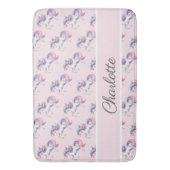 ユニコーンかわいい水彩模様パーソナライズされた名 バスマット (正面縦)