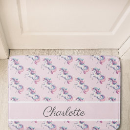 ユニコーンかわいい水彩模様パーソナライズされた名 バスマット